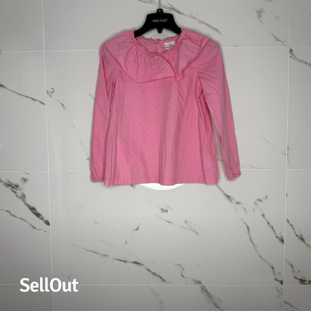 Hanna Andersson Girls Pink Swiss Dot Ruffle Blouse Size 10​